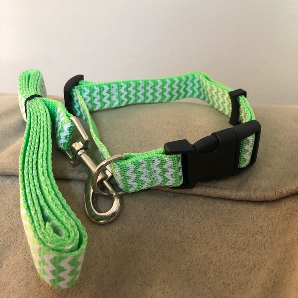 Dog collar and leash set lime green 11”-19” New